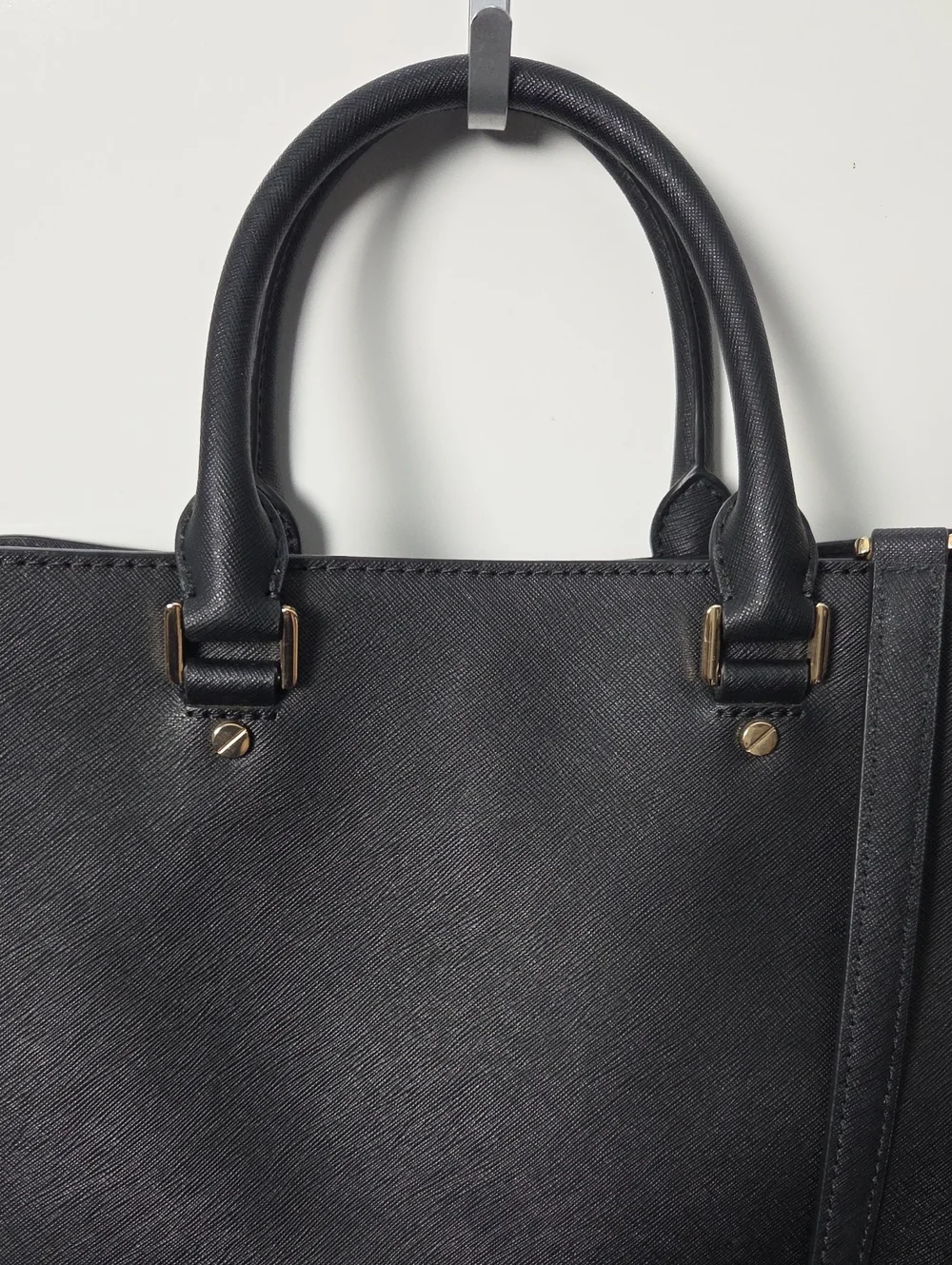 Michael Kors Savannah Large Black Saffiano Satchel with Gold Hardware